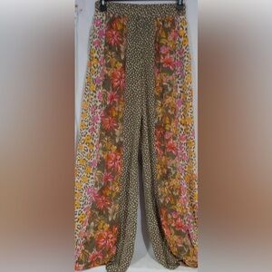 Cato Multicolor Floral & Leopard Wide-Leg Pants- Pink, Yellow, Olive